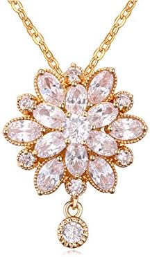 Milin Naco Gold Plated Cubic Zirconia Flower Pendant Necklace for Women Girls