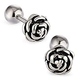 Cottvott Flowers Surgical Steel Earrings Studs for Womens Gold Black (18G(1mm)post,Silver Color)