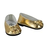 Gold Doll Shoes in Patent Leather with Bow, Dress Shoes Fits 18 Inch American Girl Dolls, Gold Patent Bow Slip On Shoes