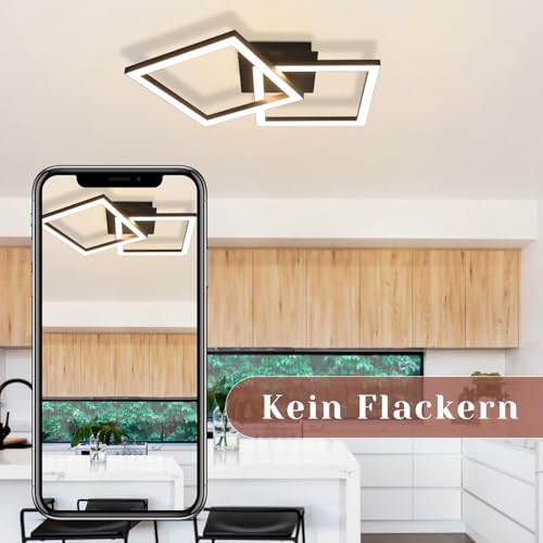 Homefire LED Ceiling Light, Kitchen, 24 W, Kitchen Lamp, Black, Living Room Lamp, Modern Design, Hallway Lamp, Warm White, Hallway, Bedroom Lamp, Square, for Living Room, Bedroom | Living Room Lamp Modern Design Hallway Lamp Warm White Hallway Bedroom Lamp Square Ceiling Lighting for Living Room Bedroom