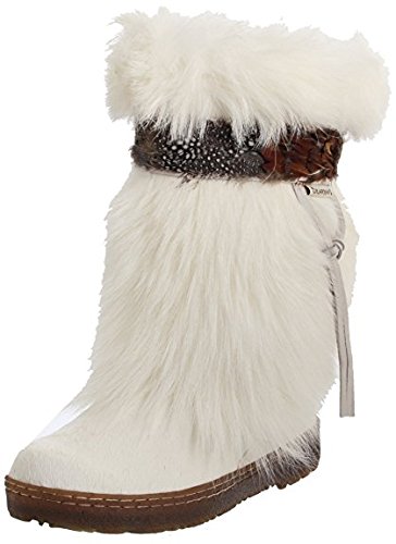 BEARPAW KOLA II 2 10" BOOT WHITE/BROWN GOAT FUR FEATHER SHEEPSKIN US WOMEN SIZES (6)