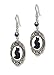Black Cat Cameo In Silver Finish Frame Dangle Earrings with Black Bead