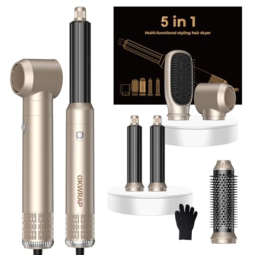 View 1 of 5 in 1 Hair Dryer Brush Set,Professional Negative Ionic Hot Air Styler, Air Curling Wrap Styler,Detachable Blow Dryer Brush With Auto Wrap Curlers,Hair Styling Tools For Straight/Curl/Drying/Smoothing