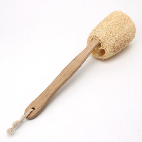 Water & Wood Wooden Handled Natural Sponge Loofah Back Scrubber Brush Bath Long Reach Shower