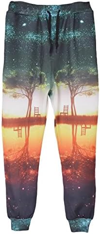 Westkun Men's Galaxy Gym Sport Joggers Sweatpants/Shirts,Starry Night,X-Small