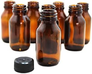 NES Natural | Empty 2 Oz Amber Glass Boston Round Bottles With Black Cap 24 Pack | Durable &amp; Refillable Bottle For Essential Oils, Liquids &amp; Aromatherapy | Protect Oils From Harmful Sun Rays