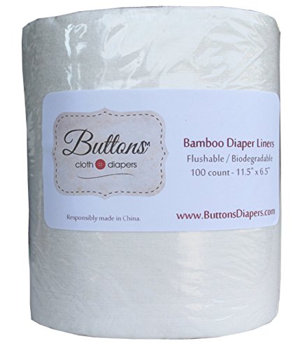 Buttons Flushable Disposable 100% Bamboo Viscose Diaper Liners, Biodegradable, Environmentally Friendly, Septic and Sewer Safe, Fragrance and Chlorine Free (100 Count)