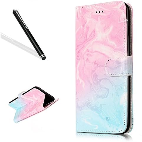 Marble Wallet Case for iPhone 6S,Flip Case for iPhone 6,Leeook Creative Fashion Retro Elegant Pink Green Marble Design PU Leather Folio Protective Magnet Case Cover with Stand Card Holder Book Design Fordable Cover for iPhone 6S/6 4.7" + 1 x Black Stylus