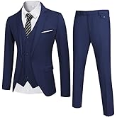 COOFANDY Men's 3 Piece Wedding Suit Set One Button Slim Fit Jacket Blazer Vest Pants Set Groom Prom Tuxedo Suits
