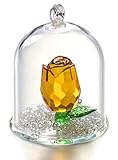 H&D Crystal Enchanted Rose Flower Figurine Dreams Ornament in a Glass Dome Gifts for her (Yellow)