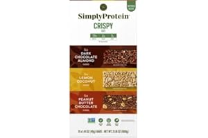 SIMPLY PROTEIN SimplyProtein Crispy Bars, 15 Bars, 21.16 oz, Variety Pack: 5 x Dark Chocolate Almond, 5 x Lemon Coconut, 5 x Peanut Butter Chocolate