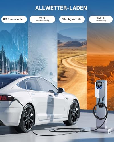 Wallbox 11kW with App & RFID - 3-Phase Type 2 EV Charger 400V, 6-16A, 8M Cable with Cable Holder - RCD Type B & IP54, Setting Start Time Efficient Charging Station for Home for BEV PHEV