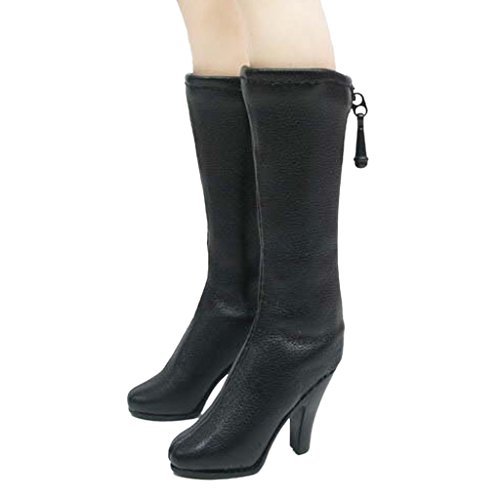 1/6 Fashion Women High Boots Back Zip Design for 12 inch Action Figures - Black