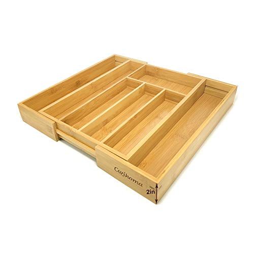 Expandable Utensil Drawer Organizer, Bamboo Cutlery Tray Utensil Organizer Adjustable Kitchen Drawer Insert, Silverware Flatware Organizer Utensil tray, Jewelry Showcase (7 Box)
