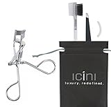 ICINI Essentials- Precision Eyelash Curler + Slant Tip Tweezer + Eyebrow Brush/Eyelash Separator + Eyelash Curler Refill + Carrying Bag