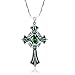 Merthus Cross Necklaces for Women, Black Finished 925 Sterling Silver Pendant Necklace Created Emerald CZ Celtic Cross Jewelry Necklace Trendy Gifts 18