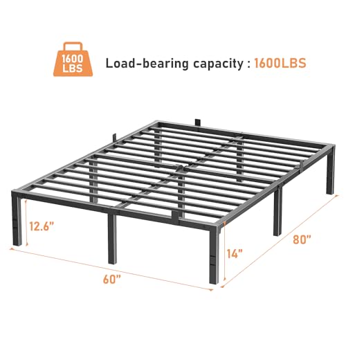 JUNHEDAMAI 14 Inch Queen Size Bed Frame, Heavy Duty Metal Platform Bed Frame Queen Size with