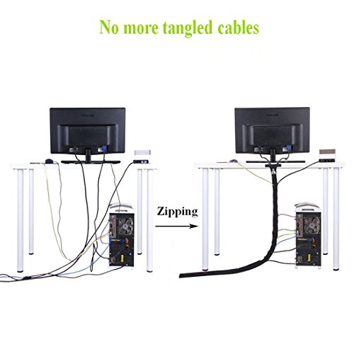 Cable Management Sleeve, Wolmund Cord Organizer System with Zipper for TV, Computer, Office, Home Entertainment, 19.5 inch Wire Wrap Flexible Cover, Reversible Black & White, 4 Pack - Thumbnail 5