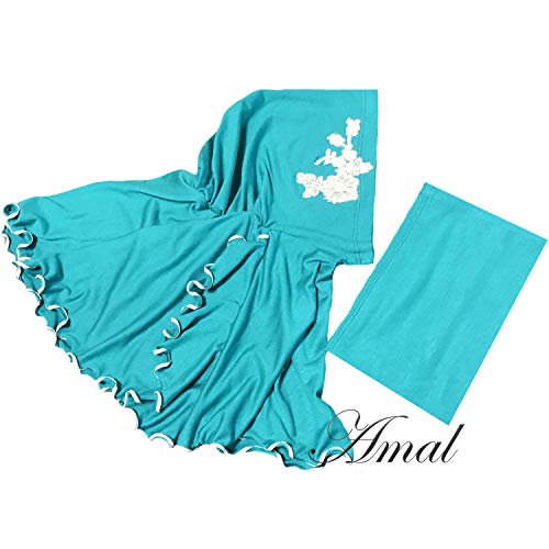 Children Girls Kid Muslim Hijab Islamic Scarf Headwear for 2-12 Years Cotton USA (Turquoise & White) - Thumbnail 4