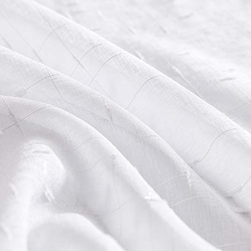 JINCHAN Bleach White Kitchen Curtains Linen Textured Voile Rod Pocket
