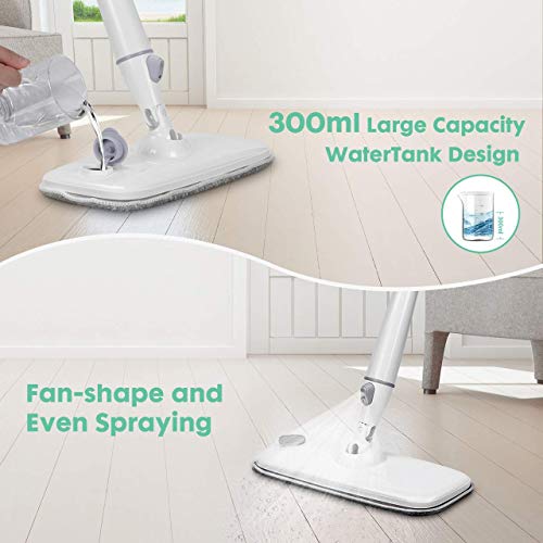 Homitt Upgraded Spray Mop for Hardwood Floor Cleaning, 360 Degree Rotation Dry and Wet Mop with 350 ml Water Tank for Cleaning Floor and Tile, 3 Washable and Reusable Microfiber Floor Mop Pads