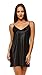 MELODY V Neck Satin Camisole Chemise Full Slip Nightgown Lounge Wear Sleepwear Pajamas (Black, Large)