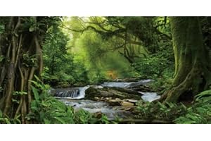 GOTLOS Natural Green Forest Tree Reptile Habitat Background Terrarium Background, Tropical Forest Decor Aquarium Background,Misty Rainforest Aquarium Background 36X18IN with 10 EVA Double-Sided Tape