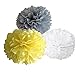 DooXoo 12 Mixed White Gray Yellow Party Tissue Pompoms Paper Flower Pom Poms Wedding Birthday Nursery Baby Room Decoration Favor