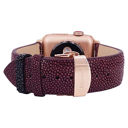 fitjewels for Apple Watch Band 38/40mm - Stingray - Vine/Black - Rose Gold Adapter Clasp- Leather iwatch Strap Replacement Band with Butterfly Clasp for Apple Watch Series 4 Series 3 Series 2 Series 1