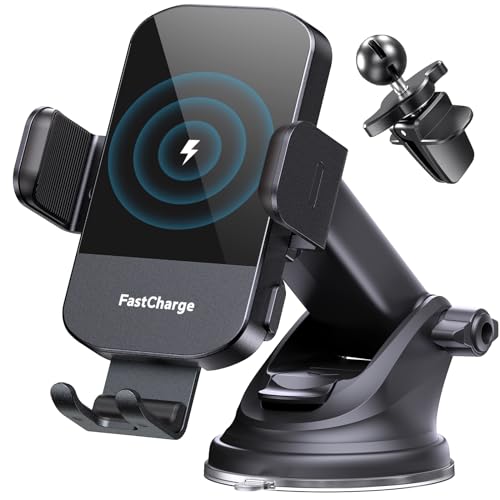 CHGeek Wireless Car Charger, 15W Fast Charging Auto Clamping Car Charger Phone Mount Phone Holder fit for iPhone 15 14 13 12 11 Pro Max Xs, Samsung Galaxy S23 Ultra S22 S21 S20, S10+ S9+ Note 9, etc