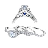 Newshe Engagement Wedding Ring Set for Women 925 Sterling Silver 3pcs Round White AAA Cz Size 5-10