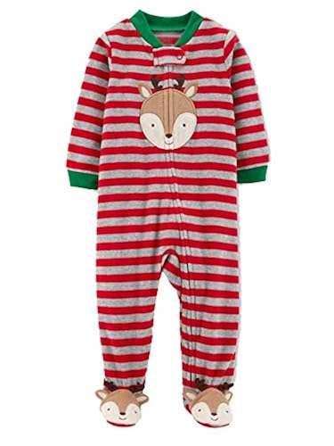 Carters Infant Boys Red Stripe Fleece Christmas Reindeer Pajama