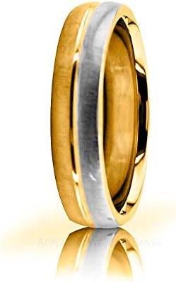 Solid 18K White &amp; Yellow Gold Polished Brushed Stylish Wedding Band 5 mm