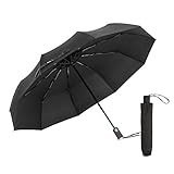 FEM0R Compact Travel Umbrella, 10 Ribs 210T Folding Waterproof & Windproof, Auto Open Close, Black