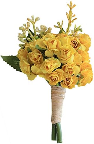Fouriding Boutonniere Bridegroom Groom Men's Boutonniere Groomsmen Best Man Boutineer Brooch Corsage Flower for Wedding Homecoming Prom Party Suit Decoration (Yellow, Pack of 2)