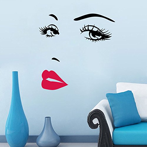 Kicode Fashion Face Red Lips Wall Stickers Women Lady Art Girls Entrance Home Bedroom Sticker Decals Decor