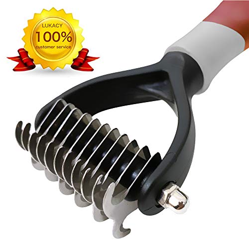 LUKACY Dematting Comb,Dematting Brush Mat Remover Dog Undercoat Rake Tool for Cats Small Long Hair Poodles Large Shedding 2 Sided V Pet Grooming Tools