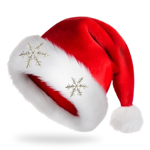 EZIYIN Santa Hat,Christmas Hats for Adults,Unisex Classic Velvet Santa Hats for Xmas New Year Party & Gifts