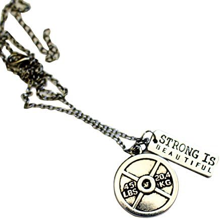 45 Lbs Weightlifting Plate and Strong is Beautiful Necklace (Stainless Steel)
