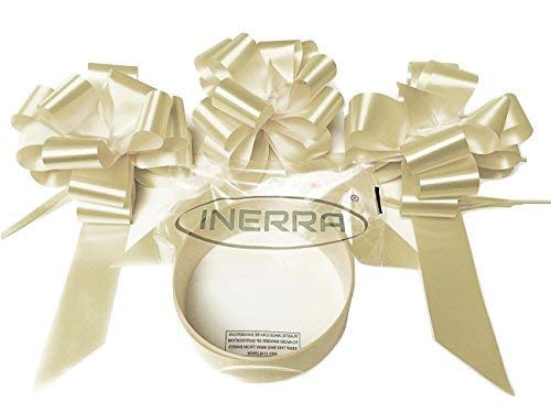 INERRA Wedding Car Decoration Kit - 3 x Large Pre-Assembled 7” Bows with 14-Loops and 7 Metres of Ribbon – With Colour Match (Cream)