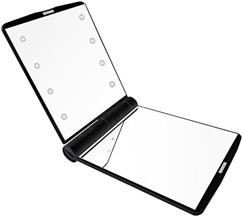 Compact Travel Makeup Mirror, MissMeeca Cosmetic Mirrors with 8 LED Lights Illuminated Portable Folding Mirror 1x and 2x Magnification (Black)