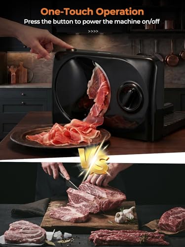 FOHERE Cortadora de Fiambre, Cortafiambres Eléctrico Plegable, con 2 Cuchillas de Acero Inoxidable y Grosor Regulable 0-15mm, Perfecta para Cortar Pan, Queso, Embutidos y Verduras