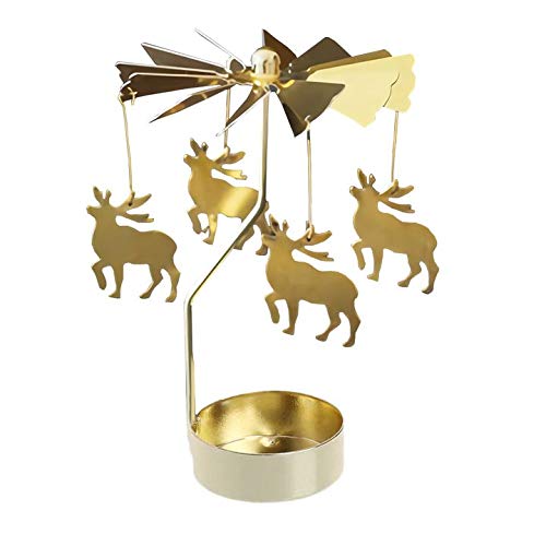 JK Home Spinning Tealight Candle Holder Lanterns Wedding Home Table Decoration Valentine's Day Gift N:Gold Christmas