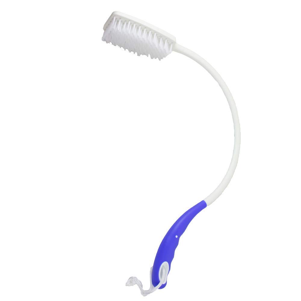 Curved Bath Brush, White and Blue, Plastic, Mobiclinic