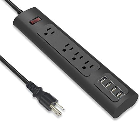 Surge Protector Power Strip with 4 AC Outlets &amp; 4 USB Charging Ports (3.4A Max), 6' Heavy Duty Extension Lead Cord for Home &amp; Office - Black