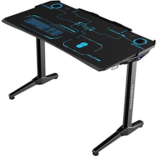 Kinsal Speed Series Gaming Style Computer Desk Office Desk Student Table PC Desk with LED Lights and Large Size Mouse Pad (Black)