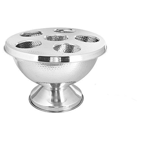Kosma Stainless Steel Punch Bowl with Lid | Champagne Beer Wine Cooler - Hammered Finish -40cm