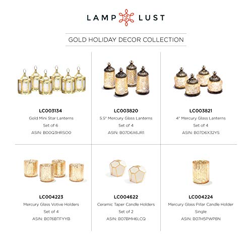 Mini Gold Mercury Glass Lanterns Set of 4, Warm White LED Lights, 4