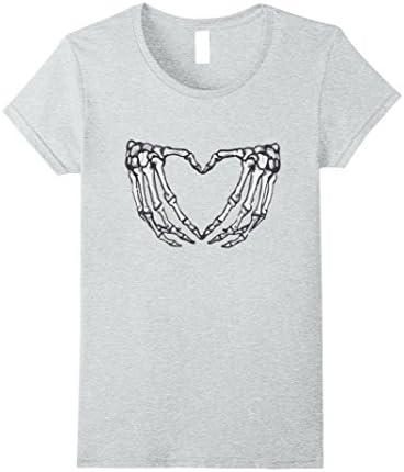 Women's Skeleton Heart Hands Gothic Gift T-Shirt Small Heather Grey