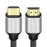 HDMI Cable 2.0 (6.6Ft 4K) High Speed 18Gbps - 28AWG Braided Cord - Gold Plated Connectors - Audio Return - Video 4K 2160p, HD 1080p, 3D - Xbox PlayStation PS3/4 PC Apple TV HDMI Cable - Silver
